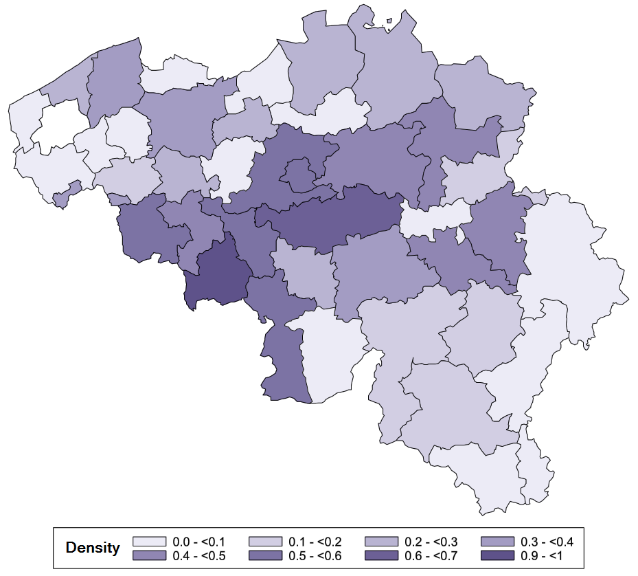 Densité des gynécologues conventionnés, en équivalent temps plein (ETP) par 10 000 habitants assurés