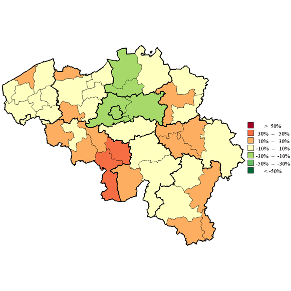 Imagerie médicale de la colonne vertébrale : variations relatives autour de la moyenne nationale par arrondissement (2015-2017, standardisé)